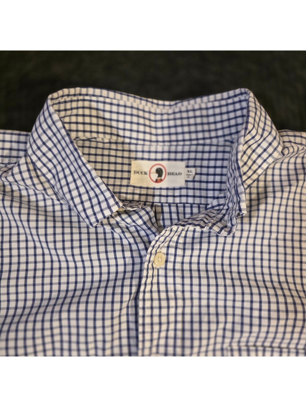 Duck Head Men's XL Blue and White Checkered Button-Down Shirt y2k